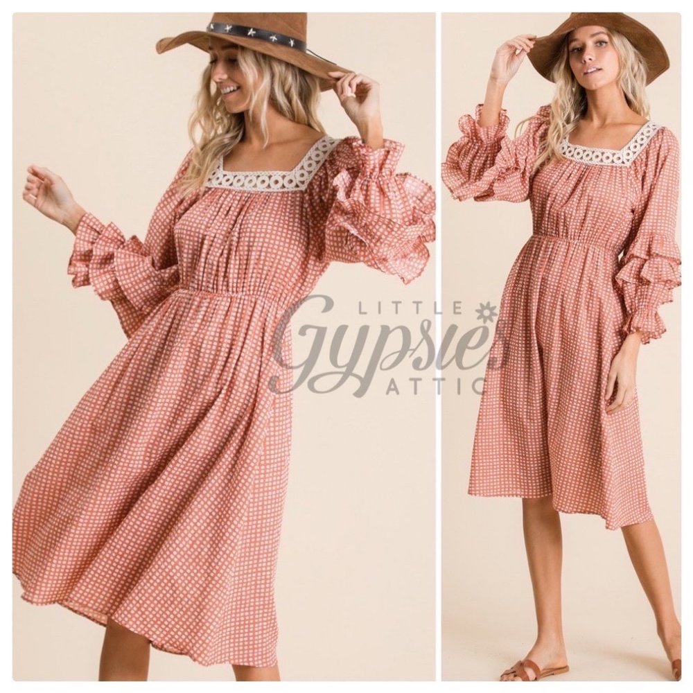 Handmade Farmhouse Prairie Midi Dress - Picture 8 of 15